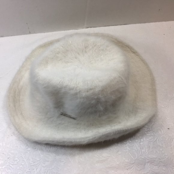 VTG 90s Parkhurst White Fuzzy Angora Mix Wide Adj Wired Brim Hat 22" - Picture 5 of 10